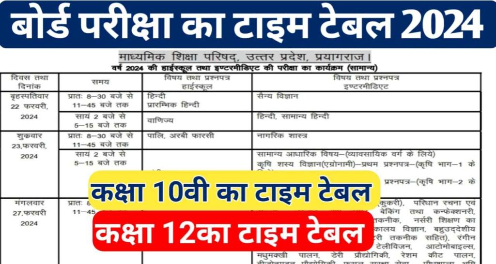 UPMSP Board 10th & 12th Time Table 2024 Download Direct Link , @upmsp_board_timetable , up board exam date Out , up board Time Table pDF Link
